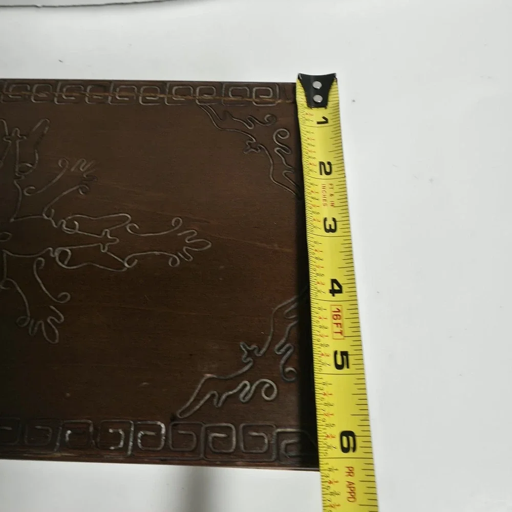 Vintage Hand Carved Wooden Jewelry Box Floral Relief Etched Trinket Chest